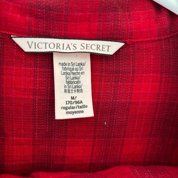 Victoria's Secret Red Christmas Plaid Button Down Pajamas 2 Piece Size Medium - Picture 3 of 9